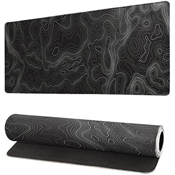 Topographic Contour Extended Big Mouse Pad Large,Gaming Mouse Pad Desk Pad,27.6x11.8 Inch Long Computer Keyboard Mouse Mat Mousepad with 3mm Non-Slip Base and Stitched Edge for Gaming and Office
