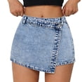 thumbnail image 3 of CPNG Girls Denim Culottes Washed Diagonal Button Design Elastic High Waist Summer Fashion Casual Loose Short Skirts(Light Blue,14-15 Years), 3 of 9