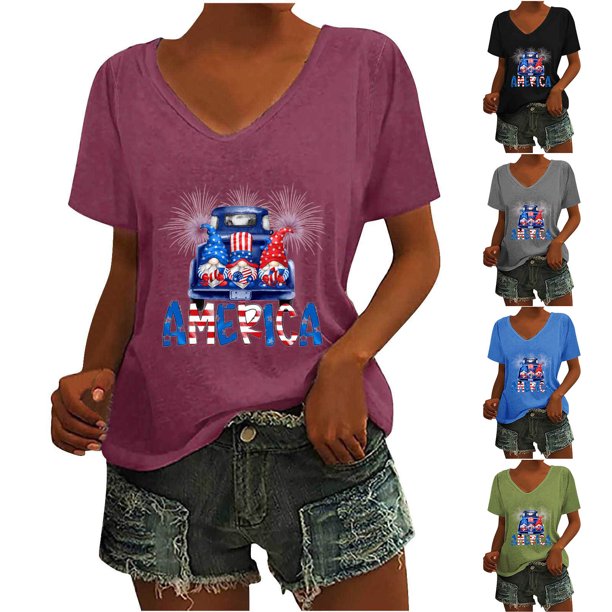 Fiudx Ofertas Del Día Camiseta de Cuello Redondo con Estampado Degradado de Manga Corta para Mujer