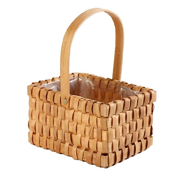 Handwoven Flower Basket, Picnic Wooden Storage Basket Natural