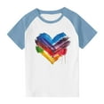thumbnail image 2 of FamilyThread Girls Boys Short Sleeve Raglan T Shirts Kids Rainbow Striped Summer Tops Crewneck Basic Rainbow Graphic Tees 3-13 Years, 2 of 8