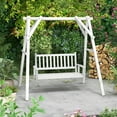 thumbnail image 4 of Costway 3-Person Wooden Outdoor Porch Swing Heavy Duty Patio Hanging Bench Chair White, 4 of 10