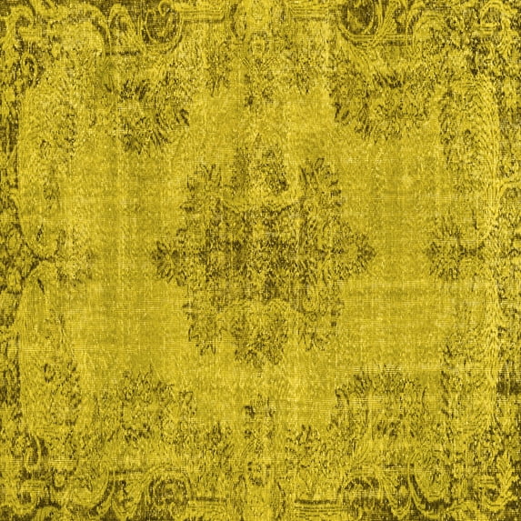 Ahgly Company Machine Washable Indoor Square Persian Yellow Traditional Area Rugs, 8' Square