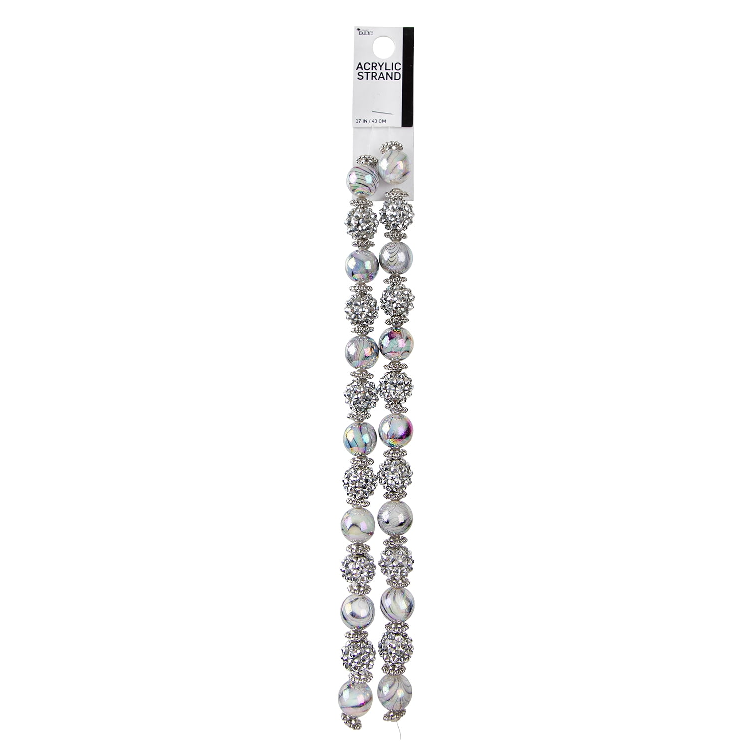 (2 pack) Cousin DIY 17-Inch Acrylic Shamballa Loose Bead Strand - 62 Silver and White Beads - Unisex Crafting Supplies