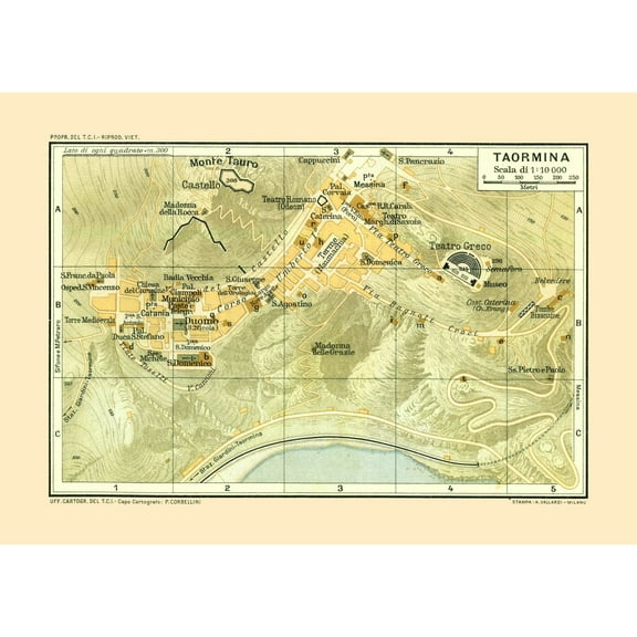Historic Map - Taormina Sicily Italy - Baedeker 1880 - 32.40 x 23 - Vintage Wall Art