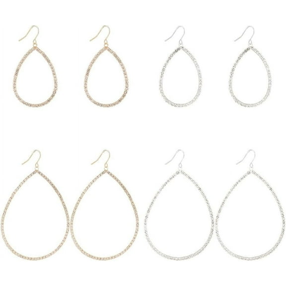 4 Pairs Simulated Diamond Teardrop Dangle Earrings Rhinestone Statement Earrings Silver Gold Tone Hoop Drop Earrings Cubic Zirconia Dangle Earrings Sparkle Wedding Earrings