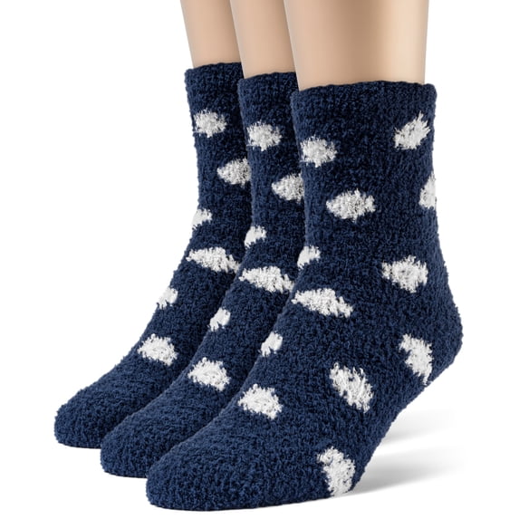 ChanPell Women's Dotted Fuzzy Quarter Plush Socks - 3 Pairs