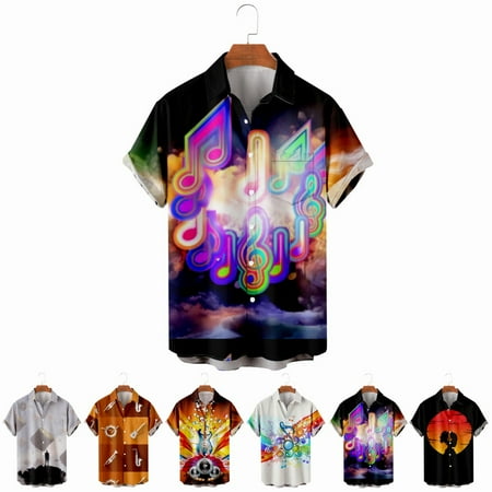 

LANLIN Music Festival Big Men s Button Down Short Sleeve Hawaiian Shirts with Chest Pocket Classic Blouses For Men Boys