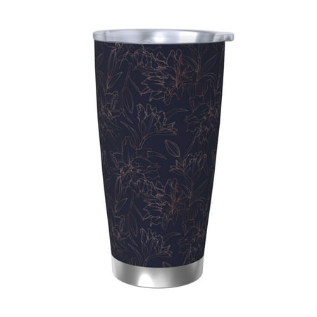 

KLL Copper-Gold Gloss Outline Flower1 Print 40oz Stainless Steel Insulated Car Cup with Spillproof Lid - Keep Your Drink Hot or Cold on the Go-Without Straw