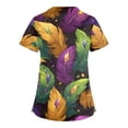 thumbnail image 3 of Mardi Gras Scrub Tops Women Plus Size Loose Short Sleeve Funny Carnival Mask Printed Scrub Shirts Hoilday V Neck Scrubs Medical Nurse Uniform Nursing Workwear with Pockets Yellow M, 3 of 4