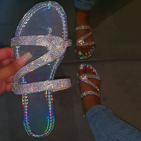 

Herrnalise Large Size Rhinestone Z Shape Summer Flat Casual Open Toe Roman Women Slippers Shoes for Girls