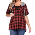 thumbnail image 4 of Horkkom Hoodies for Women Cotton Button Down Plaid Print Flannel Shirts Short Sleeve Daily Casual Tops M, 4 of 6