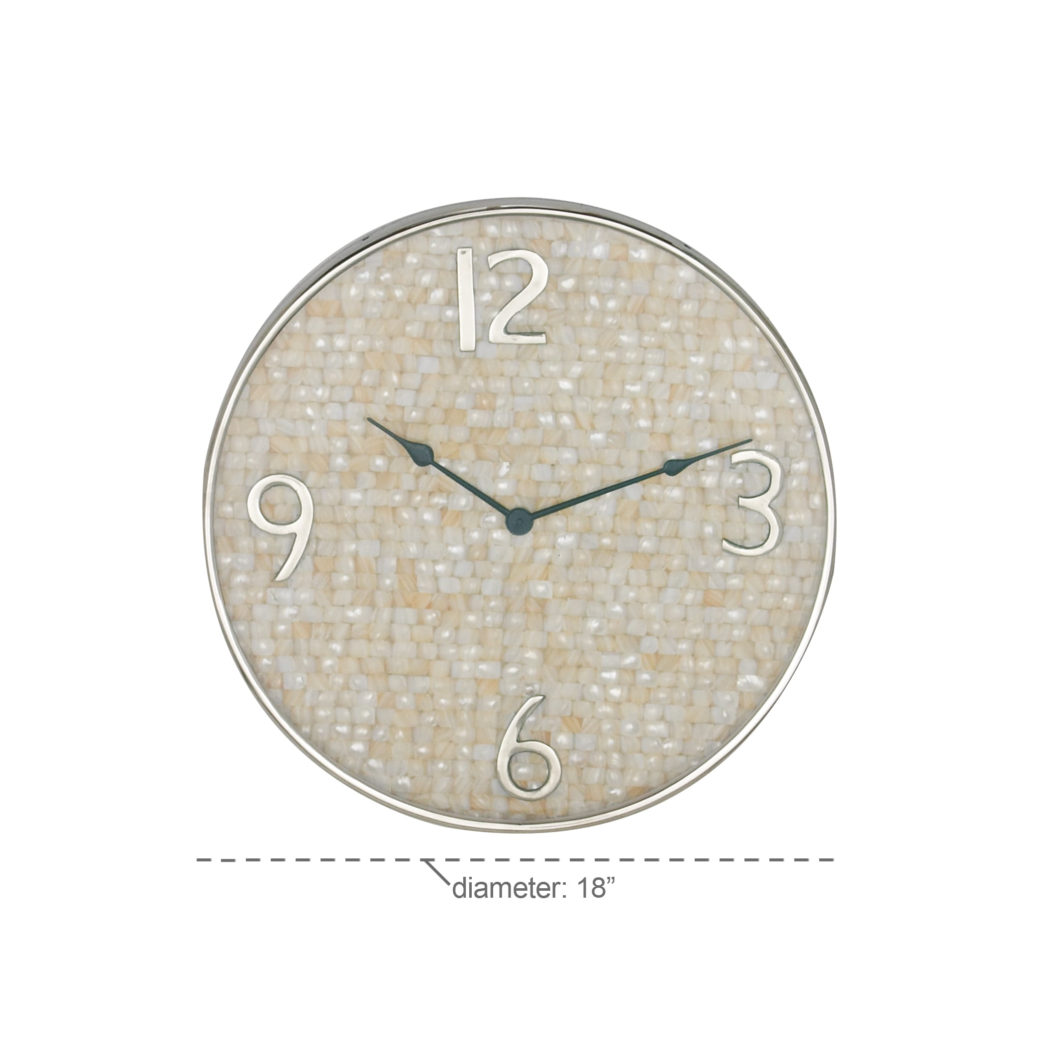 Decmode 18 Inch Modern Round S Inlaid Stainless Steel Wall Clock Beige
