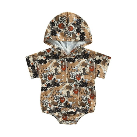

Amuver Toddler Baby Boys Hooded Jumpsuit Bull Head Print Short Sleeve Romper with Pockets for Newborn Infant