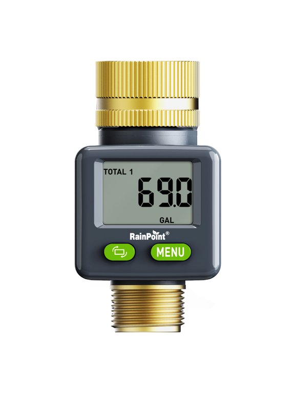 Water Flow Meter for RV and Garden Hose Gallon Liter Counter to Gauge Flow Rate Ideal to Monitor Water Tank Filling and Measure Water Usage Brass Metal Inlet and Outlet