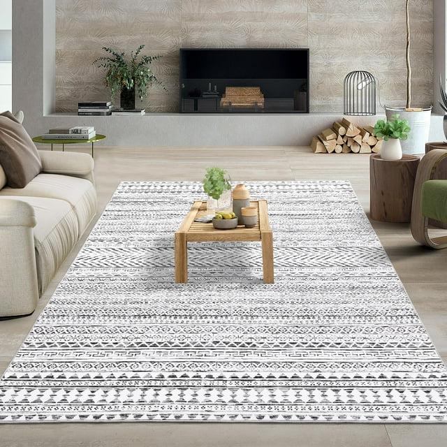 Hasoo Washable Area Rug 5' x 7' Rugs for Living Room Modern Boho Geometrical Indoor Carpet, Gray