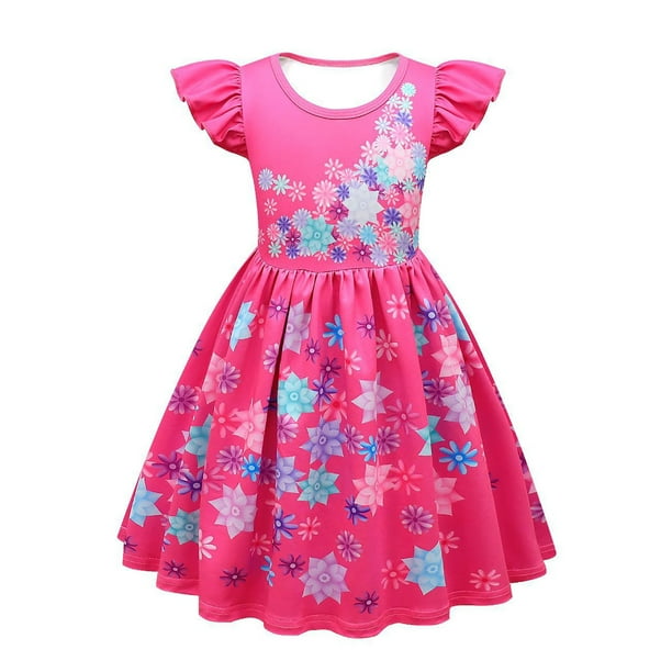 Encanto Mirabel Vestido Niña Estampado Isabella Mangas Voladoras Vestido Casual Y Bolso,Vestido rojo rosa,100 For 3-4Years