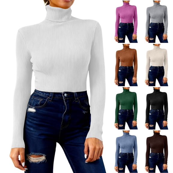 zaveiop Women's Turtleneck Shirts Ribbed Pullover Sweater Long Sleeves Tops Midweight Thermal Underwear Blouse (Brown, XL)