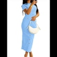thumbnail image 1 of Vestido de Cóctel Ajustado Midi Texturizado con Bolsillos y Botones para Mujer Azul S, 1 of 7