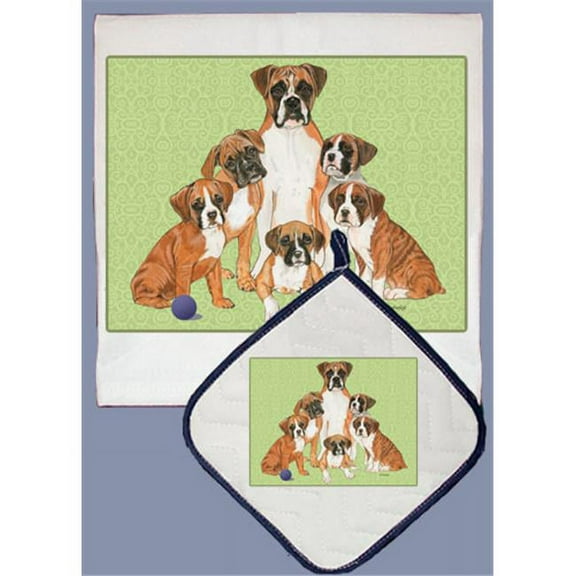 Pipsqueak Productions DP558 Dish Towel and Pot Holder Set - Boxer Family