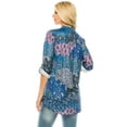 thumbnail image 3 of Haute Edition Women's Pattern and Solid 3/4 Roll Tab Sleeve Tunic Blouse Top, 3 of 4