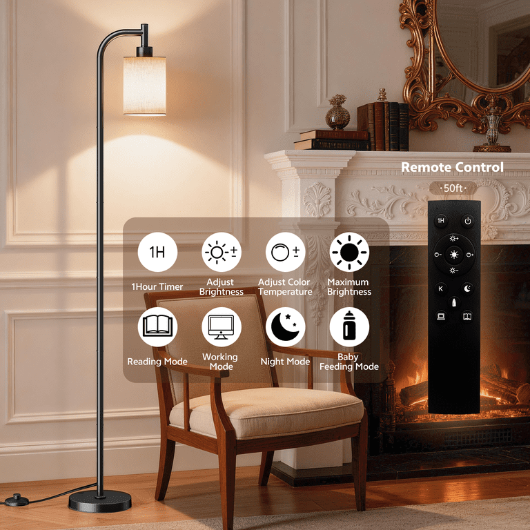 Tall Floor Lamp with Fabric Shade and Remote photo 3