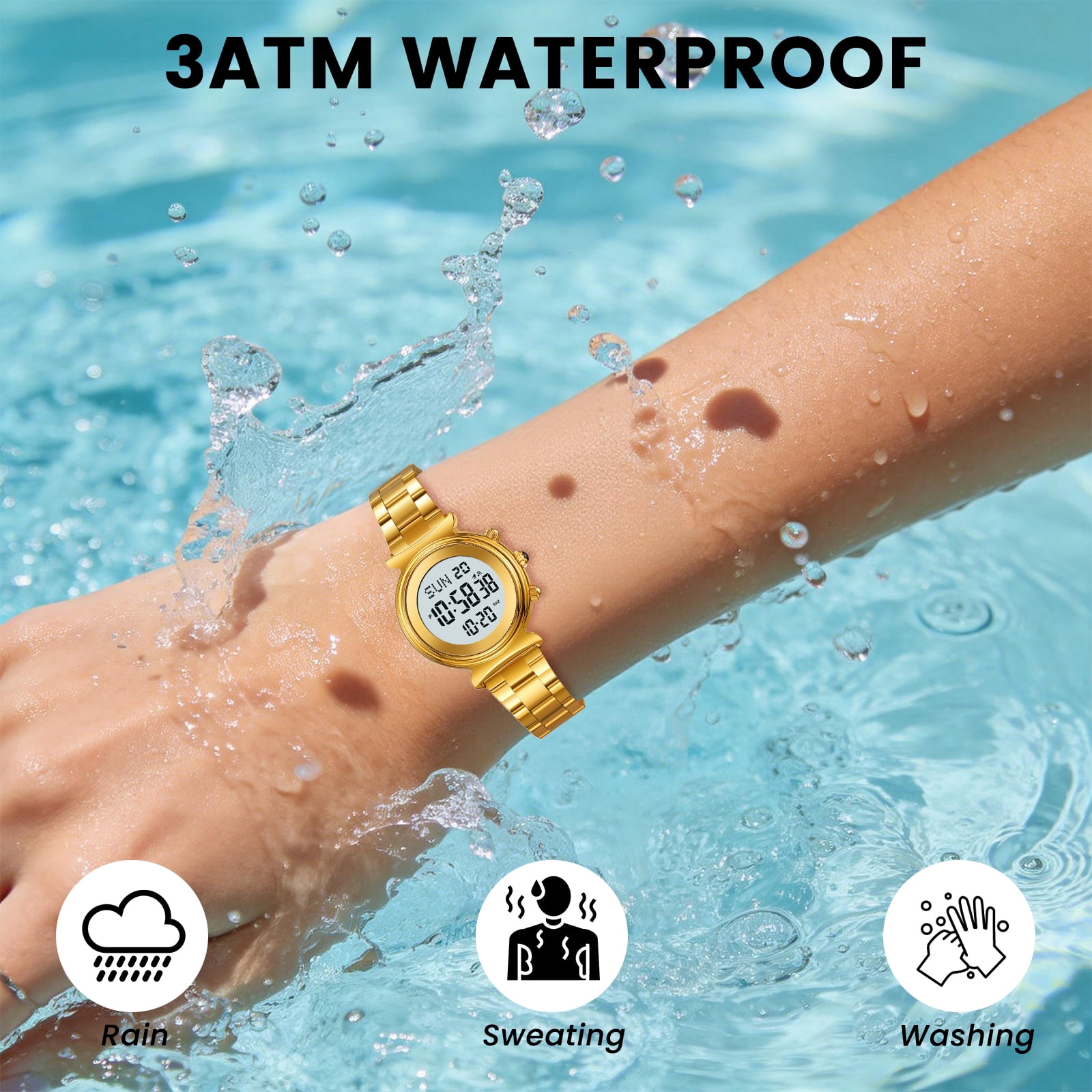SKMEI Women Digital Watch Waterproof Dual Time Date LED Watch Ladies Business Wristwatch Stainless Steel Watch for Women