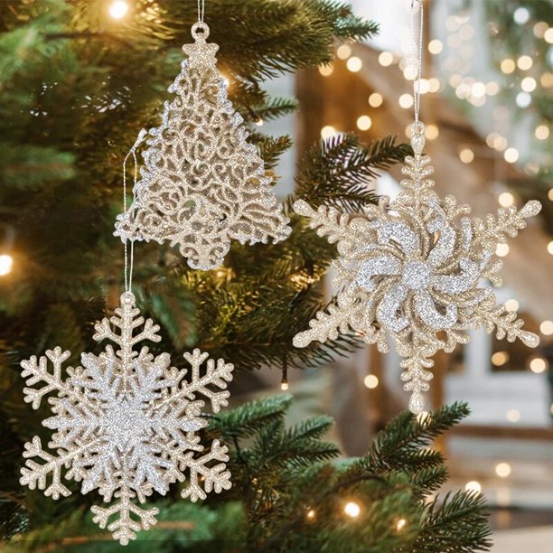 Logbuch-Verlag 6 Adornos De Navidad Colgantes Con Forma De árbol, Estrella Y Copo De Nieve De Metal Dorado Para Colgar 9-12 Cm - Adornos De Navidad Colgantes Dorados