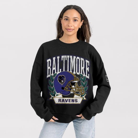 Women's Gameday Couture Black Baltimore Ravens Oversized Victory Lane Black Label Premium Fleece Sweatshirt