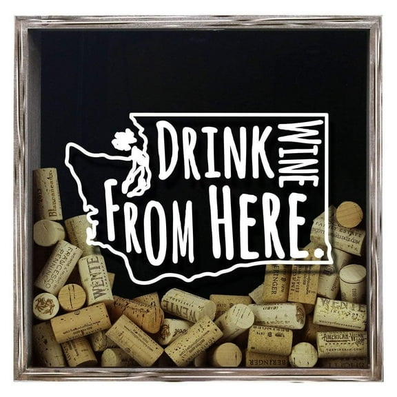 Torched Washington Drink Wine Shadow Box Wall Mount Decor 13"x13"x3" Gray
