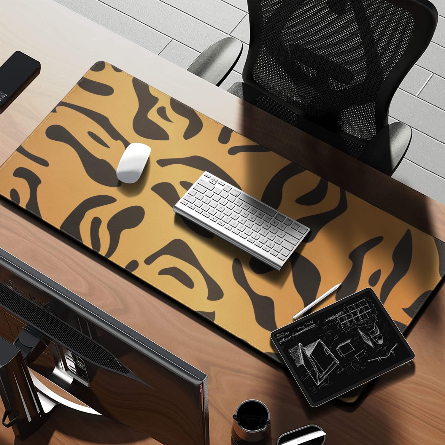 Long Mouse Pads for Desk,Orange and Black Of Leopard Print Desk Mats on Top Of Desks, Desk Mouse Pad Extra Large with 3mm Non-Slip Base and Stitched Edge for Gaming,Office,Work,Home 35.4"x15.7"