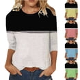 thumbnail image 4 of WREESH Womens Fashion T-Shirts Color Block T-Shirt Mid-Length 3/4 Sleeves Blouse Round Neck Casual Tops Pullover Blue, 4 of 4