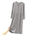 thumbnail image 3 of SROBPTY Womens Nightgowns Solid Long Sleeve Crew Neck Button Down Long Sleepshirts, 3 of 5