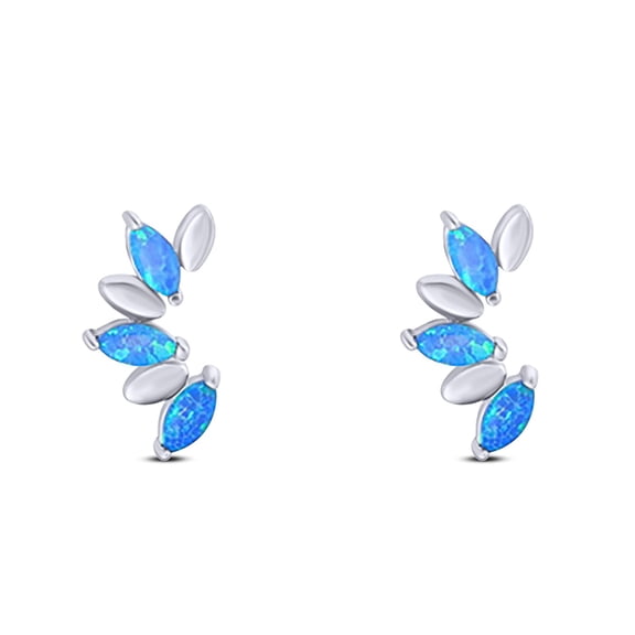 11.6mm Art Deco Marquise Stud Earring Created Blue Opal Solid 925 Sterling Silver
