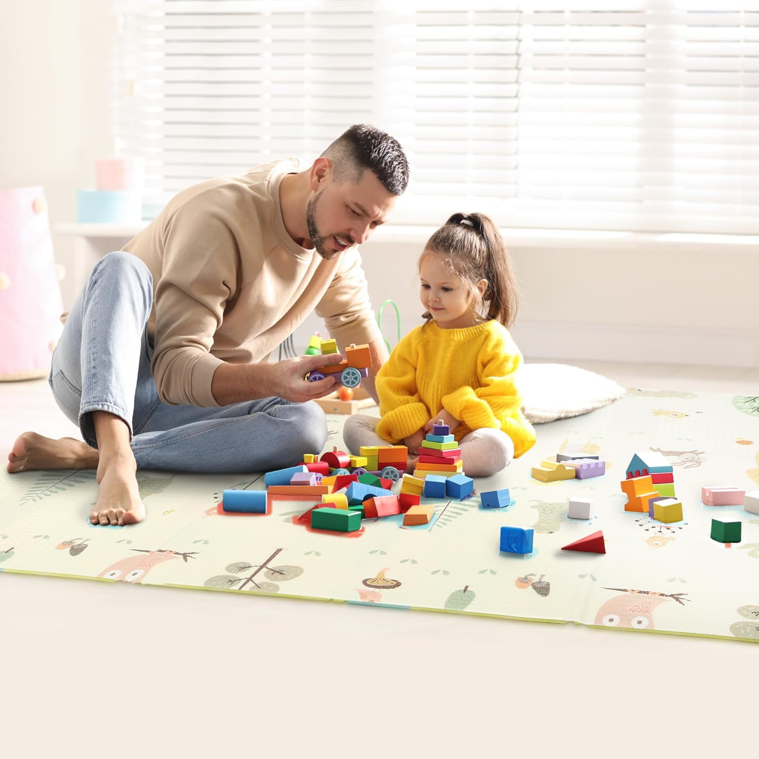 Bammax Extra Large 78" x 70" x 0.4" XPE Foam Baby Play Mat with Travel Bag | Waterproof, Foldable & Reversible Padded Playmat | Baby Crawling & Kids Play Mat – Giftable Design, Maze & Bears