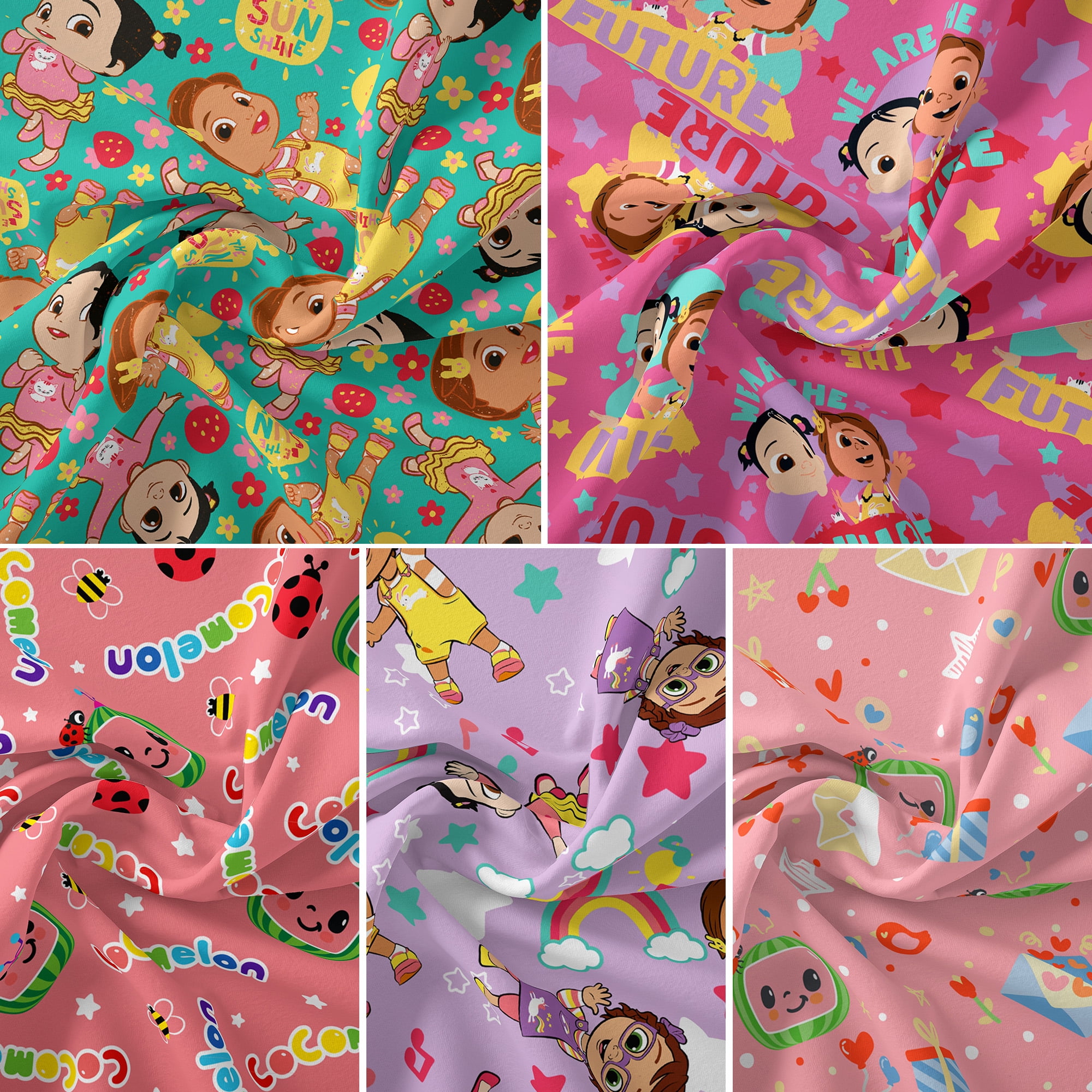 CoComelon 18" x 21" 100% Cotton CoComelon, Pink, for Quilting & Sewing, 5 Pieces