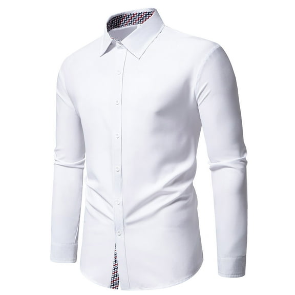 Aobny Long Sleeve Mens Work Shirts Collared White Tuxedo Button Down T-Shirt Dress Shirts Plain Oversized Tshirts for Men,XXL