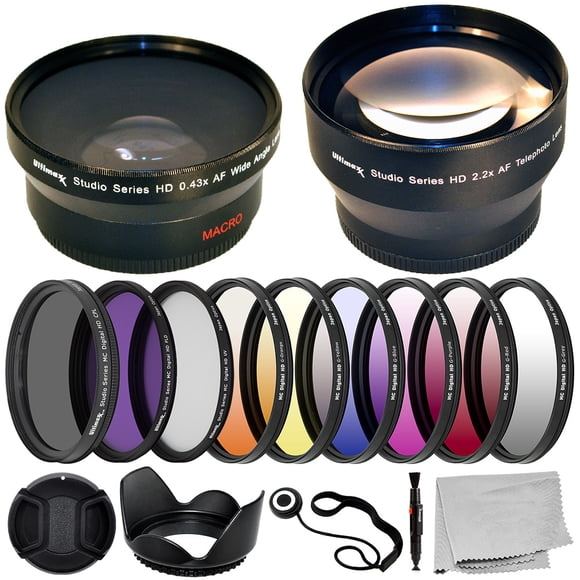 Ultimaxx Kit Complet de Filtres d'Objectif 55MM avec Téléobjectif 55MM 2.2x, Objectifs Grand Angle/macro.43x, et Plus Conçu pour Appareil Photo Nikon D3400 D5600 D7500 avec Objectif Nikon AF-P DX 18-55mm