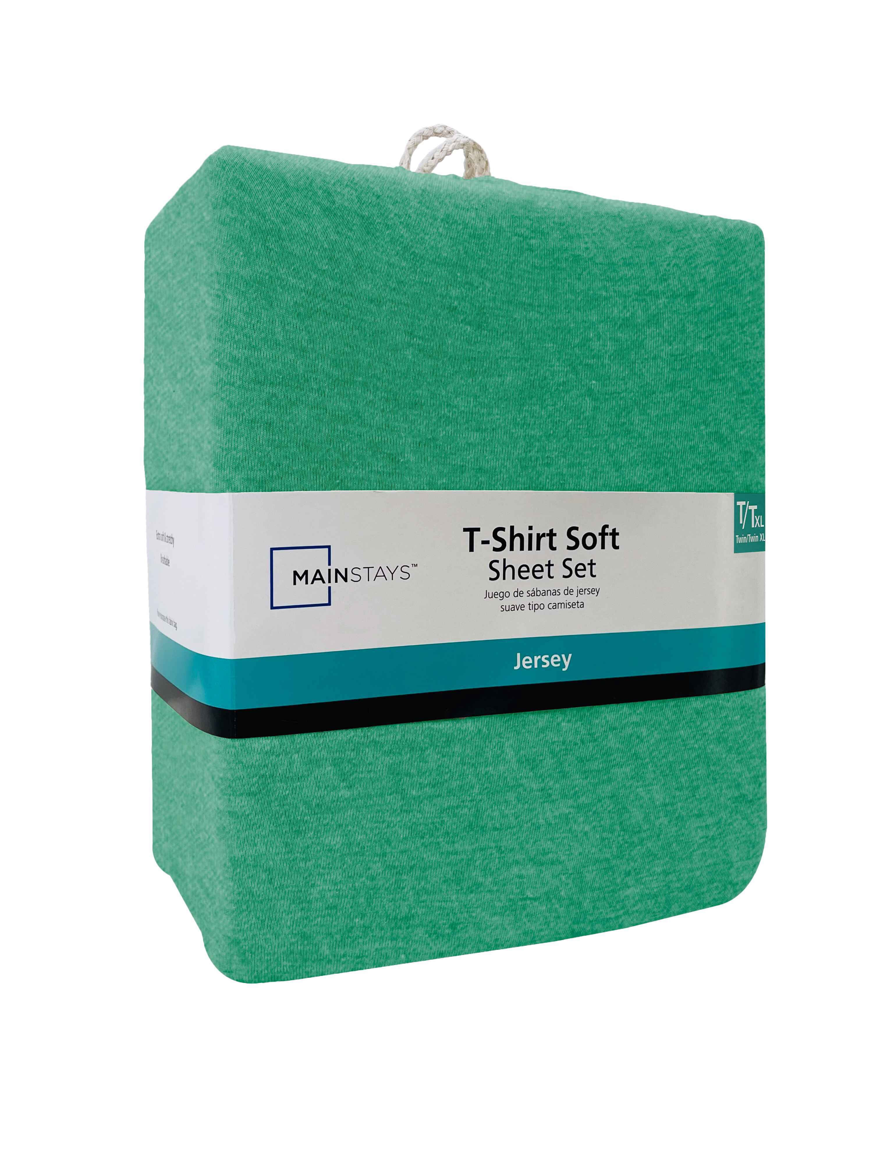 Mainstays Cotton Rich Extra Soft Jersey Bed Sheet Set, Twin-XL, Green Lily, 3 Pieces