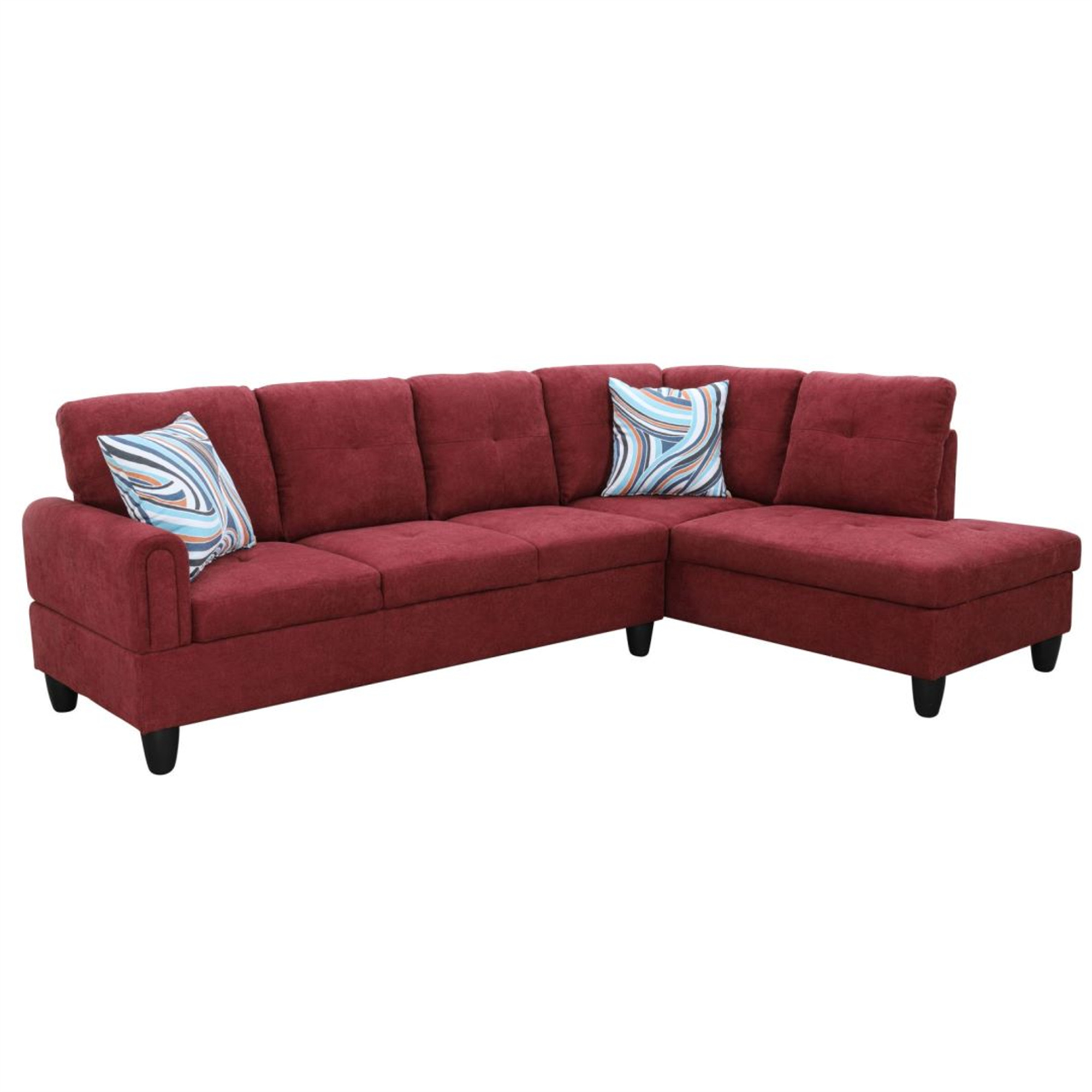 Aukfa Sectional Sofa, Living Room Couch with Storage Ottoman, Right Facing Chaise, Flannel, Red