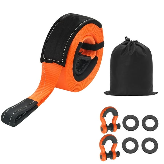 KFFKFF Heavy Duty Tow Strap Recovery Kit 3 in x 20 ft (MBS-36,000 lbs) with Reinforced Loops, Protective Sleeves, Storage Bag, and 3/4" D-Ring Shackles for Trucks, Jeeps, SUVs, and ATVs