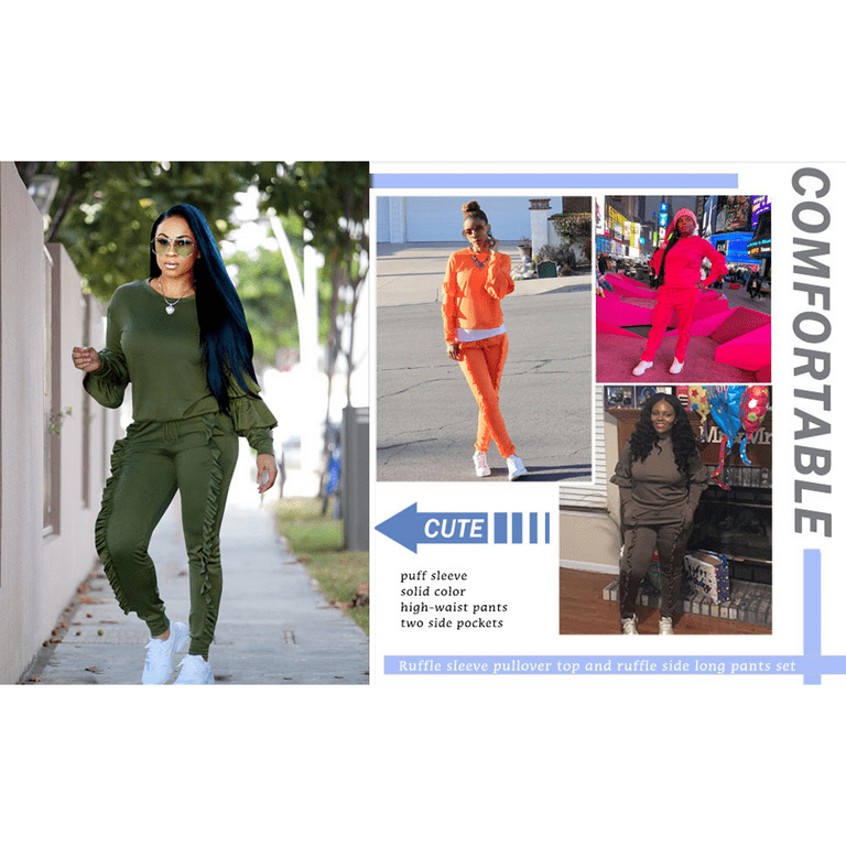 Akmipoem Women 2 Piece Sweatsuits Ruffle Pullover Sweatshirts Jogger Pants Sets Tracksuit Walmart