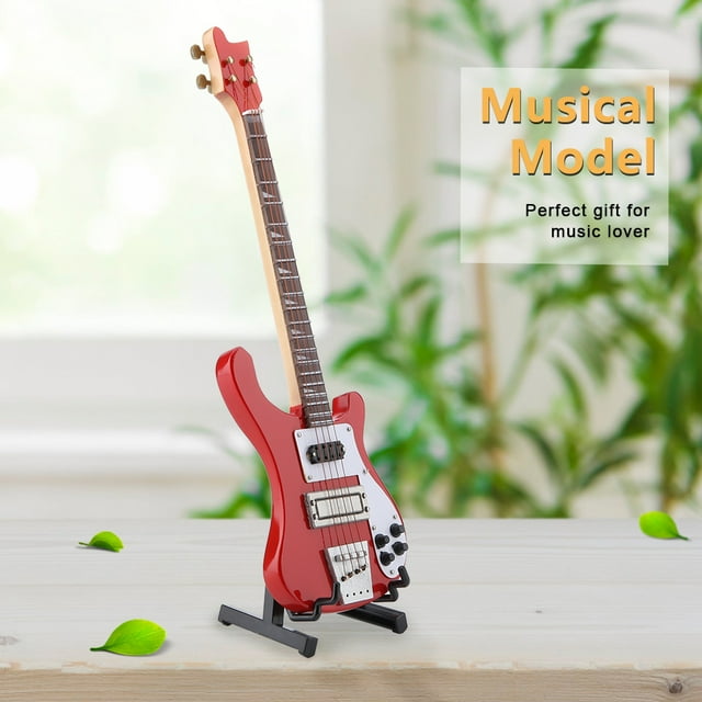 Modèle Musical, Guitare Basse Miniature Rouge Ornements d'Instrument Guitare Miniature Design Surélevé