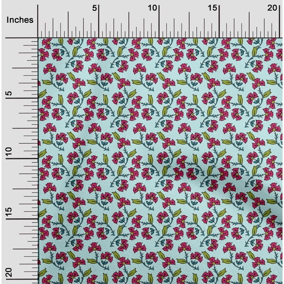 oneOone Cotton Cambric Fabric Leaves & Floral Block Printed Craft Fabric BTY 56 Inch Wide