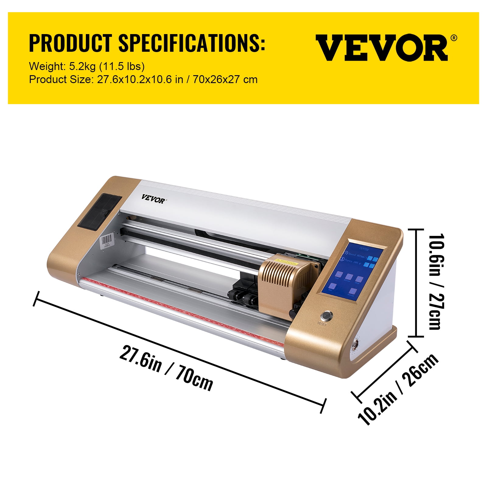 VEVORbrand Vinyl Cutter Machine, 18 in / 450 mm Max Paper Feed Cutting Plotter, Automatic Camera Contour Cutting LCD Screen Printer w/Stand Adjustable Force and Speed for Sign Making Plotter Cutter