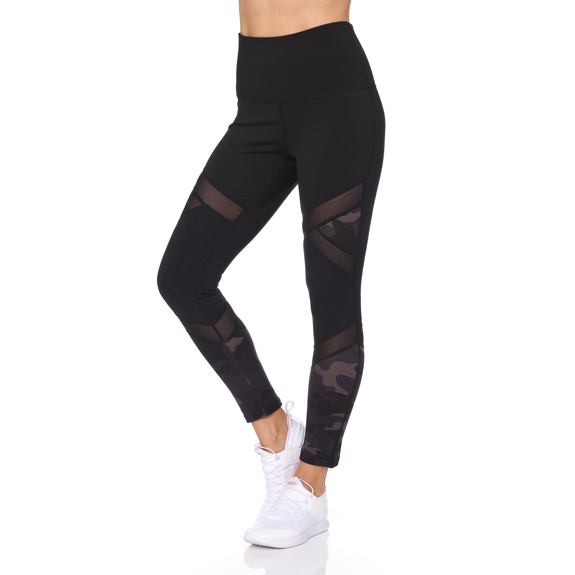 BSP Women's High Waist 7/8 Legging With Sheer Mesh & Camo Panel