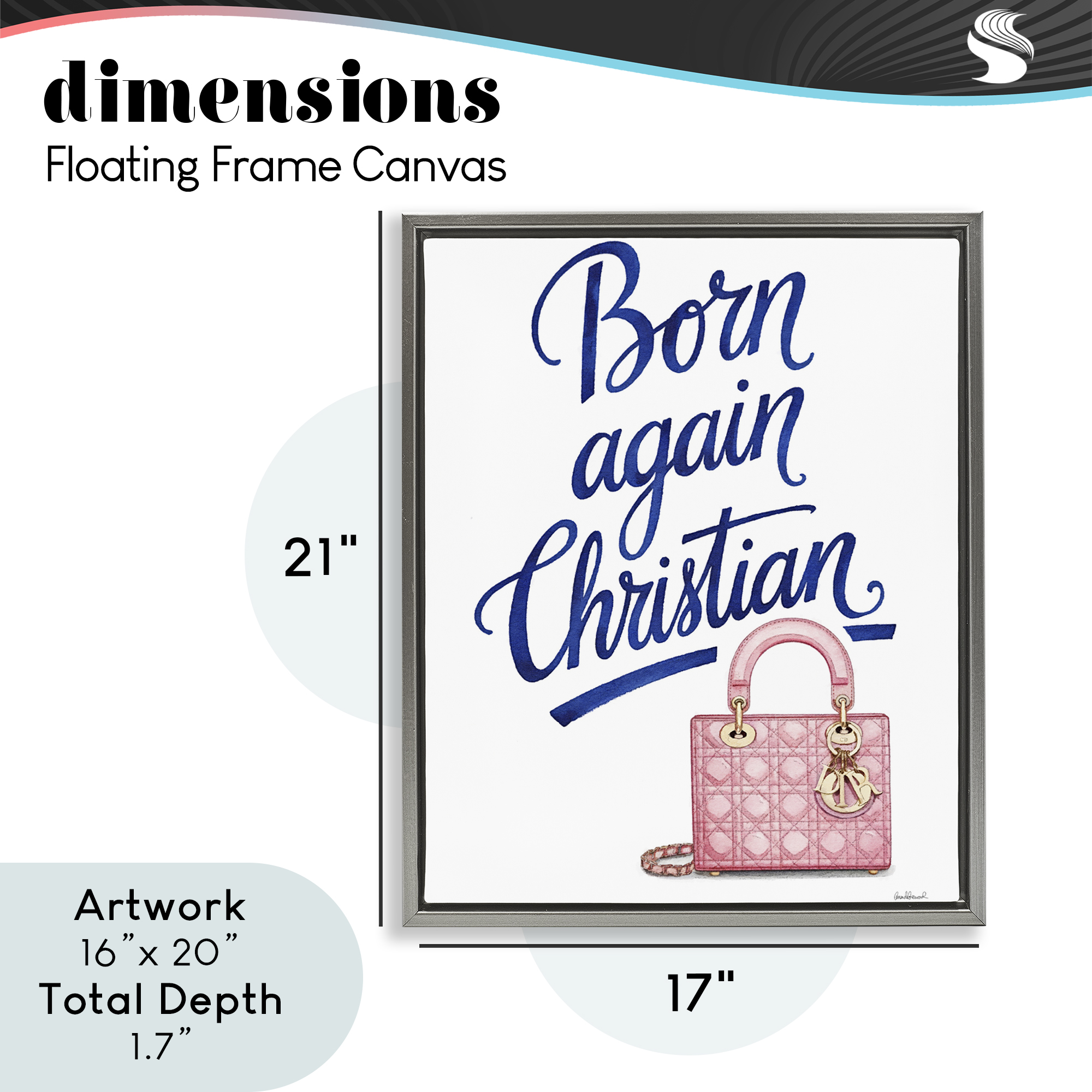 Glam Born Again Christian Gray Framed Floater Canvas Wall Art, design by Amanda Greenwood