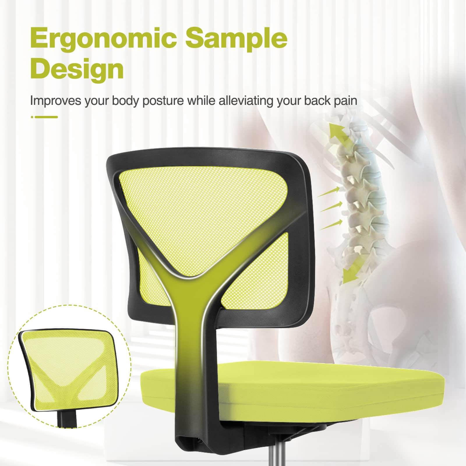 LIFERECORD Ergonomic Armless Office Chair, Swivel Rolling Mesh Desk Chair with Lumbar Support, Adjustable Height Low-Back Computer Chair for Small Spaces, Home, Bedroom, Office