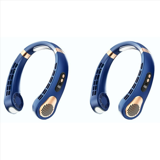 2X Mini Ventilador Portátil para Colgar en el Cuello,Ventilador Eléctrico Sin Aspas,Ventilador con Banda para el Cuello,Enfriador Aire,Ventiladores Eléctricos Recargables USB, Azul