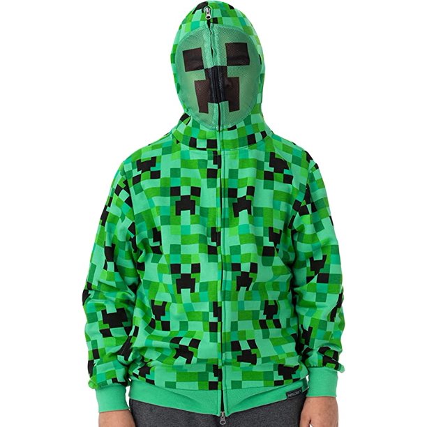 Minecraft Creeper Zip-Up Costume Hoodie with Full Face Mask for Youth ...